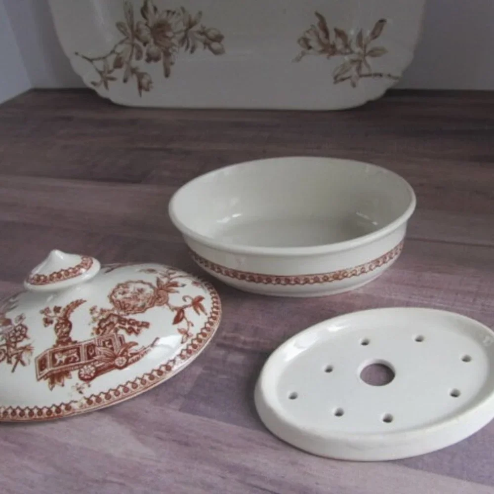 3 Pc Antique Soap Dish with Insert Strainer Victorian Aesthetic Movement English